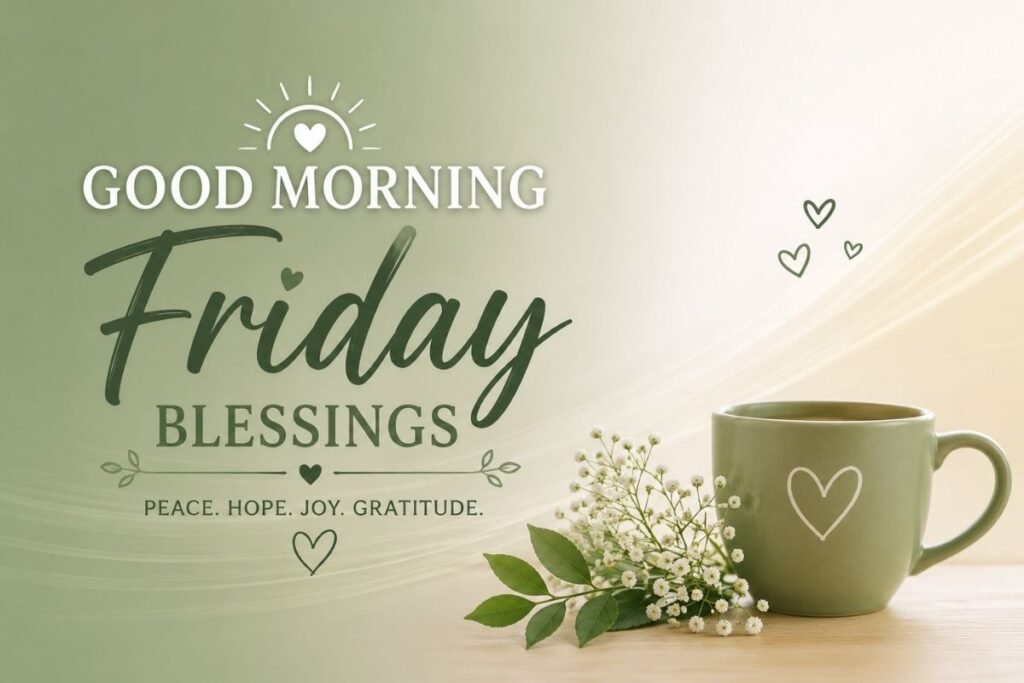 Good Morning Friday Blessings with peaceful morning setting and uplifting message