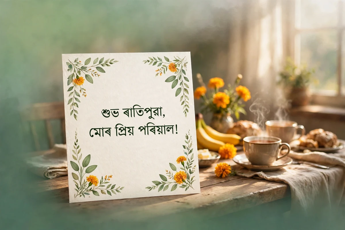 Good Morning Blessings in Assamese for Family at a warm breakfast table