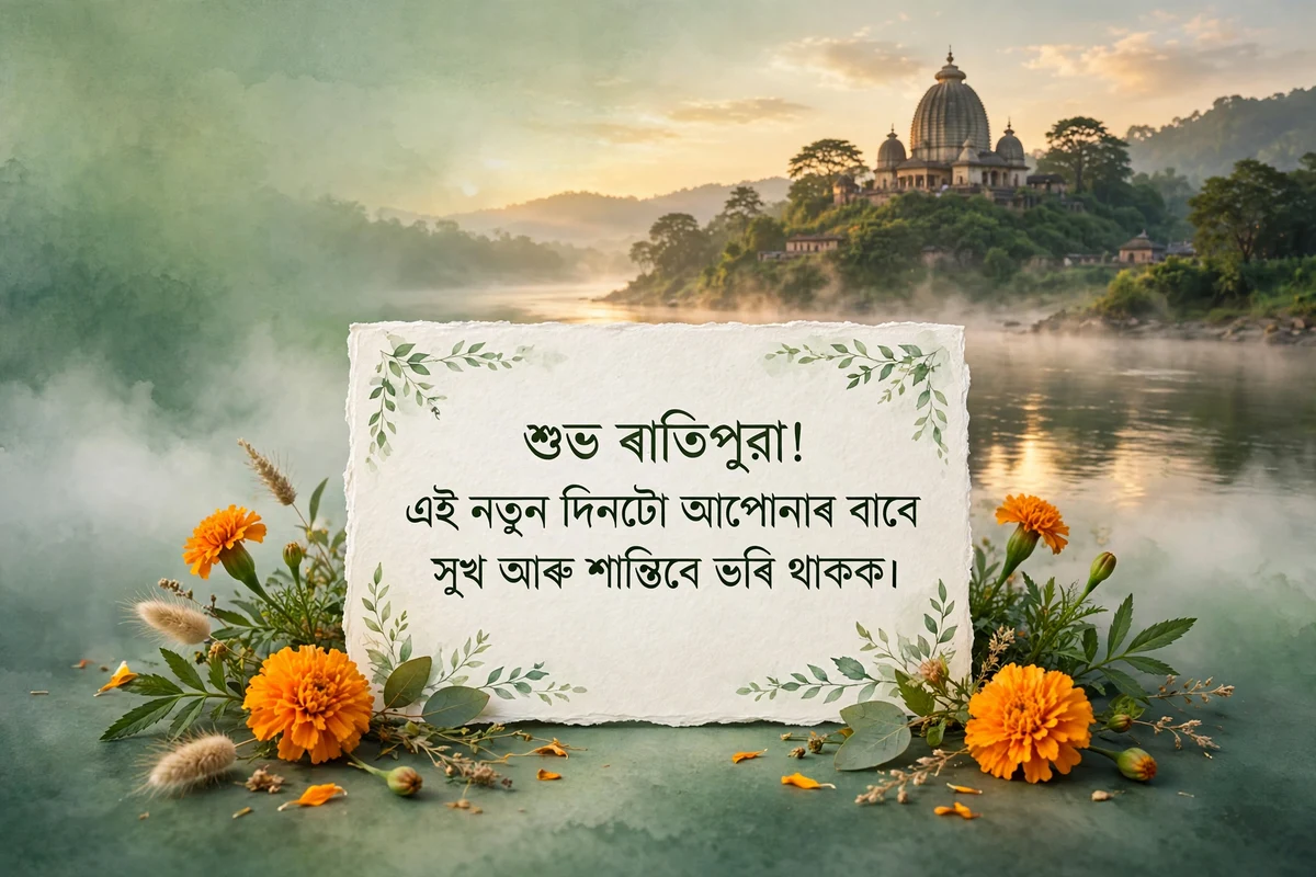 Good Morning Blessings in Assamese with sunrise over the Brahmaputra river