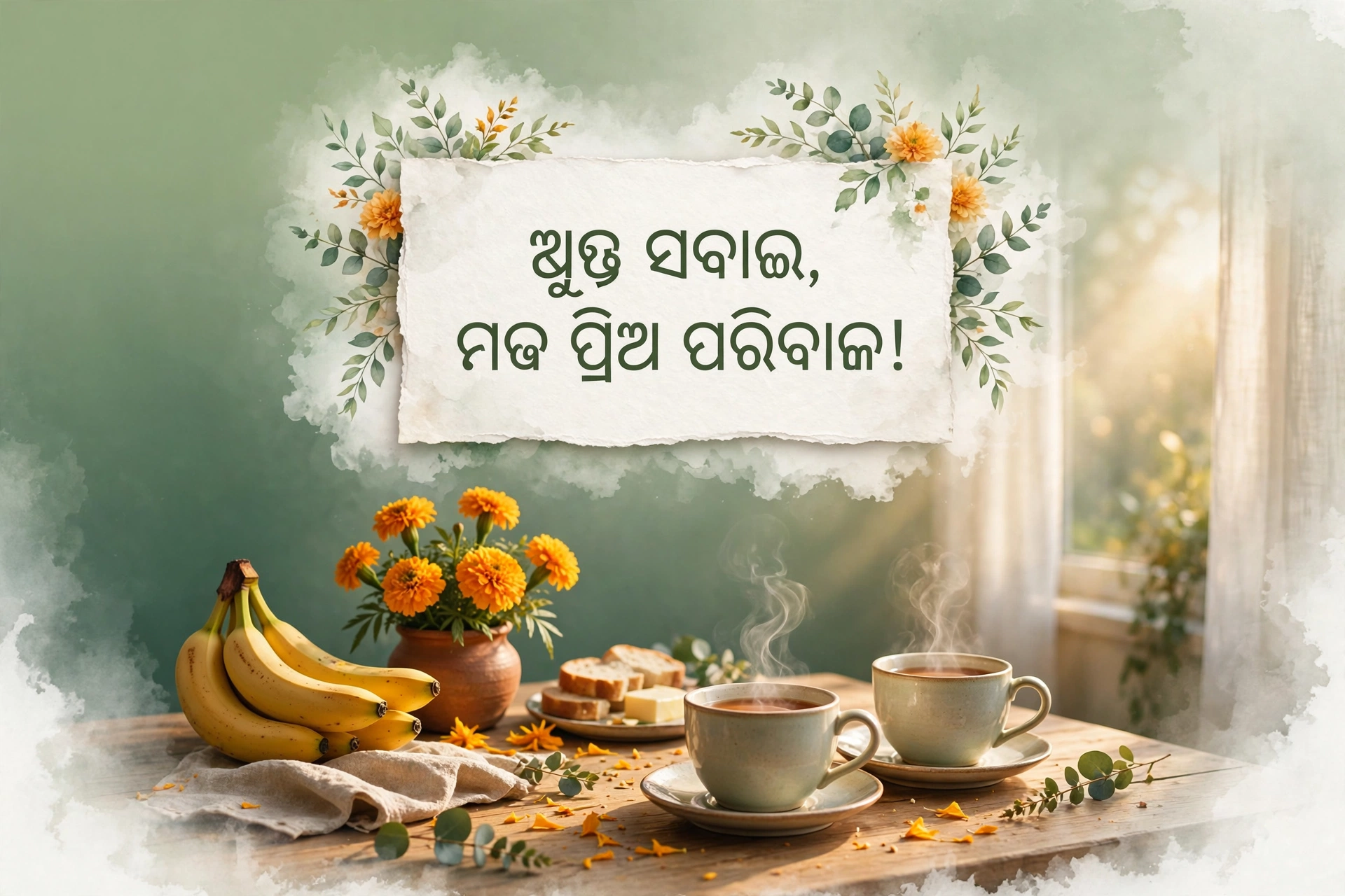 Good Morning Blessings in Odia for Family at a warm breakfast table