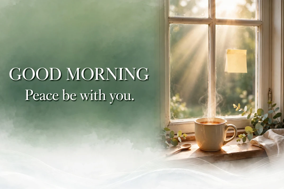 Short Good Morning Blessings image with a note on a sunny window